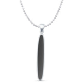 Oval Black Onyx Stick Pendant Oxidized Bead Chain Necklace 925 Sterling Silver
