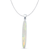 Oval Lab Created White Opal Stick Pendant Oxidized Cable Chain Necklace 925 Sterling Silver