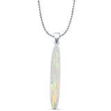 Oval Lab Created White Opal Stick Pendant Oxidized Rope Chain Necklace 925 Sterling Silver