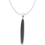 Oval Black Onyx Stick Pendant Oxidized Rolo Chain Necklace 925 Sterling Silver