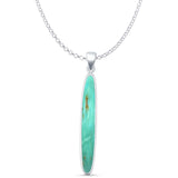 Oval Turquoise Stick Pendant Oxidized Rolo Chain Necklace 925 Sterling Silver