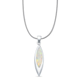 Marquise Lab Created White Opal Solitaire Pendant Snake Chain Necklace 925 Sterling Silver