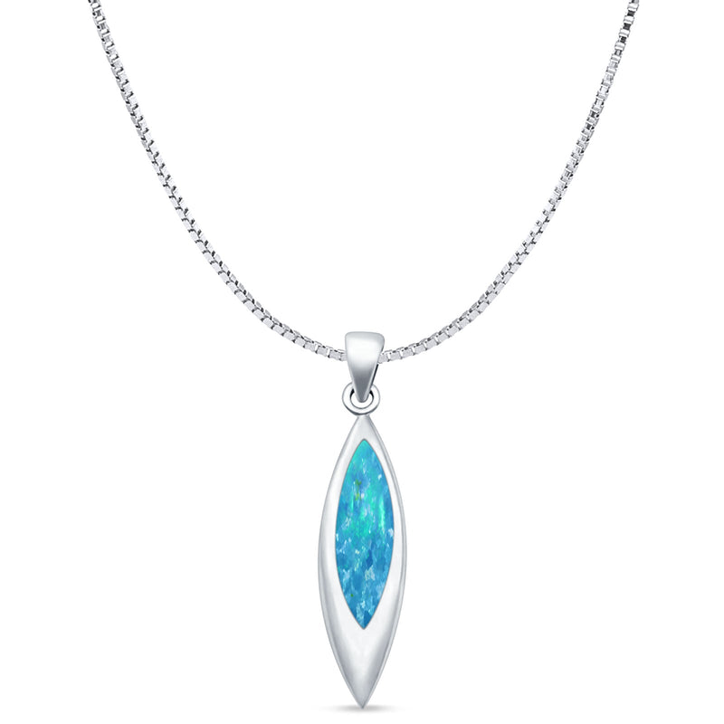 Marquise Lab Opal Solitaire Pendant Necklace