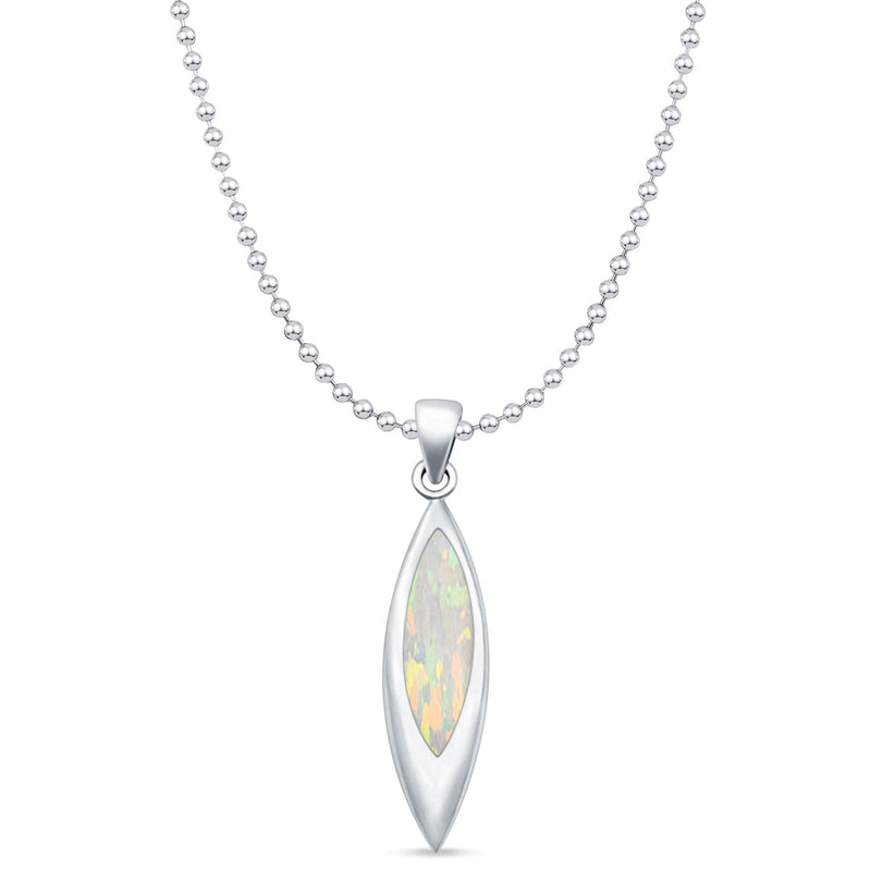 Marquise Lab Opal Solitaire Pendant Necklace