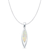 Marquise Lab Created White Opal Solitaire Pendant Cable Chain Necklace 925 Sterling Silver