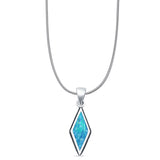 Diamond Shape Lab Opal Oxidized Pendant Necklace