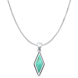 Diamond Shape Turquoise Oxidized Pendant Box Chain Necklace 925 Sterling Silver