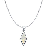 Diamond Shape Lab Created White Opal Oxidized Pendant Box Chain Necklace 925 Sterling Silver