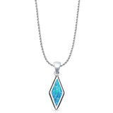 Diamond Shape Lab Created Blue Opal Oxidized Pendant Rope Chain Necklace 925 Sterling Silver