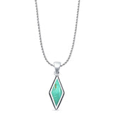 Diamond Shape Turquoise Oxidized Pendant Rope Chain Necklace 925 Sterling Silver
