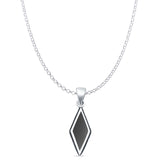 Diamond Shape Black Onyx Oxidized Pendant Rolo Chain Necklace 925 Sterling Silver