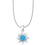 Round Lab Created Blue Opal Sun Pendant Oxidized Snake Chain Necklace 925 Sterling Silver