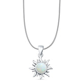 Round Lab Created White Opal Sun Pendant Oxidized Snake Chain Necklace 925 Sterling Silver