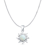 Round Lab Created White Opal Sun Pendant Oxidized Box Chain Necklace 925 Sterling Silver