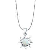 Round Lab Created White Opal Sun Pendant Oxidized Rope Chain Necklace 925 Sterling Silver