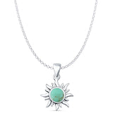 Round Turquoise Sun Pendant Oxidized Rolo Chain Necklace 925 Sterling Silver