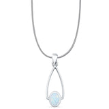 Oval Lab Created White Opal Drop Dangle Pendant Oxidized Snake Chain Necklace 925 Sterling Silver