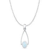 Oval Lab Created White Opal Drop Dangle Pendant Oxidized Bead Chain Necklace 925 Sterling Silver