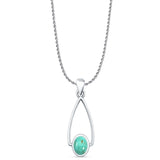 Oval Turquoise Drop Dangle Pendant Oxidized Rope Chain Necklace 925 Sterling Silver