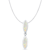 Lab Created White Opal Marquise Dangle Pendant Cable Chain Necklace 925 Sterling Silver