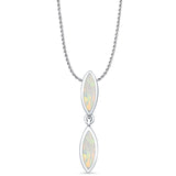 Lab Created White Opal Marquise Dangle Pendant Rope Chain Necklace 925 Sterling Silver