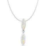 Lab Created White Opal Marquise Dangle Pendant Rolo Chain Necklace 925 Sterling Silver