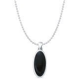 Oval Black Onyx Solitaire Pendant Oxidized Bead Chain Necklace 925 Sterling Silver