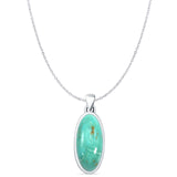 Oval Turquoise Solitaire Pendant Oxidized Cable Chain Necklace 925 Sterling Silver