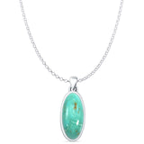 Oval Turquoise Solitaire Pendant Oxidized Rolo Chain Necklace 925 Sterling Silver