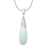 Lab Created White Opal Pear Dangle Drop Pendant Oxidized Snake Chain Necklace 925 Sterling Silver