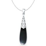 Black Onyx Pear Dangle Drop Pendant Oxidized Cable Chain Necklace 925 Sterling Silver