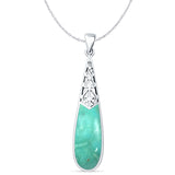 Turquoise Pear Dangle Drop Pendant Oxidized Cable Chain Necklace 925 Sterling Silver