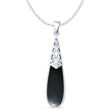 Black Onyx Pear Dangle Drop Pendant Oxidized Rolo Chain Necklace 925 Sterling Silver