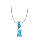 Rectangular Lab Created Blue Opal Drop Dangle Pendant Oxidized Snake Chain Necklace 925 Sterling Silver