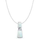 Rectangular Lab Created White Opal Drop Dangle Pendant Oxidized Cable Chain Necklace 925 Sterling Silver