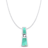 Rectangular Turquoise Drop Dangle Pendant Oxidized Rolo Chain Necklace 925 Sterling Silver