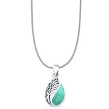 Pear Turquoise Filigree Pendant Oxidized Snake Chain Necklace 925 Sterling Silver