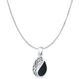 Pear Black Onyx Filigree Pendant Oxidized Box Chain Necklace 925 Sterling Silver