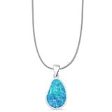 Pear Lab Created Blue Opal Solitaire Pendant Snake Chain Necklace 925 Sterling Silver