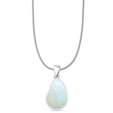Pear Lab Created White Opal Solitaire Pendant Snake Chain Necklace 925 Sterling Silver
