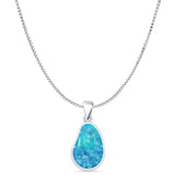 Pear Lab Created Blue Opal Solitaire Pendant Box Chain Necklace 925 Sterling Silver