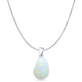 Pear Lab Created White Opal Solitaire Pendant Box Chain Necklace 925 Sterling Silver