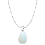 Pear Lab Created White Opal Solitaire Pendant Bead Chain Necklace 925 Sterling Silver