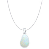 Pear Lab Created White Opal Solitaire Pendant Cable Chain Necklace 925 Sterling Silver