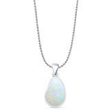 Pear Lab Created White Opal Solitaire Pendant Rope Chain Necklace 925 Sterling Silver