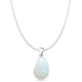 Pear Lab Created White Opal Solitaire Pendant Rolo Chain Necklace 925 Sterling Silver