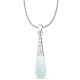 Pear Lab Created White Opal Filigree Pendant Oxidized Snake Chain Necklace 925 Sterling Silver