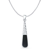 Pear Black Onyx Filigree Pendant Oxidized Box Chain Necklace 925 Sterling Silver