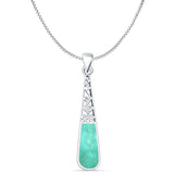 Pear Turquoise Filigree Pendant Oxidized Box Chain Necklace 925 Sterling Silver