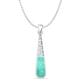 Pear Turquoise Filigree Pendant Oxidized Bead Chain Necklace 925 Sterling Silver